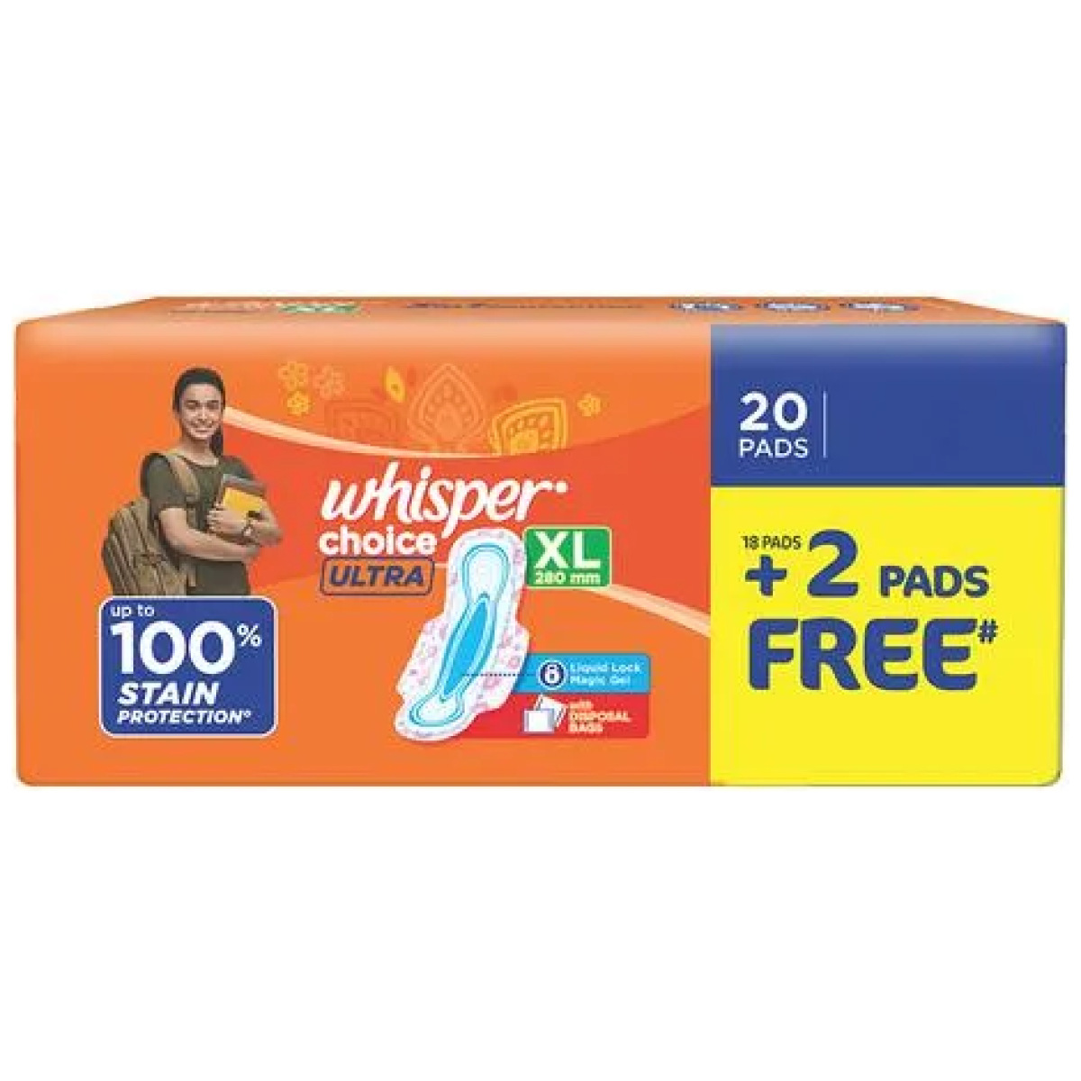 WHISPER CHOICE ULTRA ORANGE XL 20 PADS